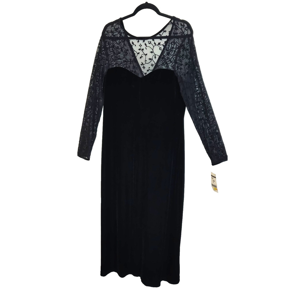 Robbie Bee Black Velvet Maxi Dress Sz 14 Burnout Formal Prom NWT Vintage 90s